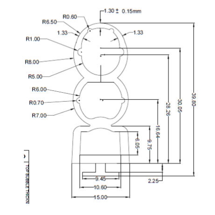 Rubber Seal for Safety Edge Roller Shutter Door Triple Chamber 77mm diagram